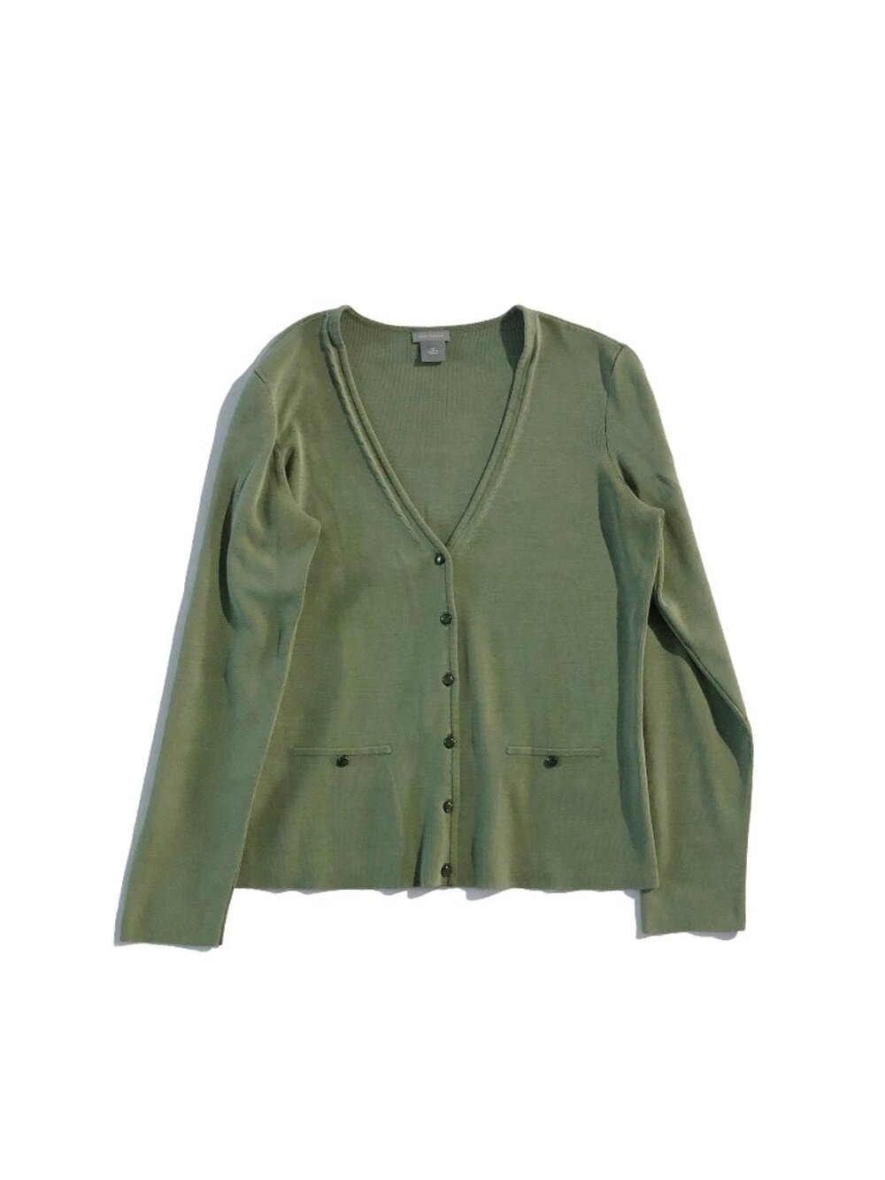 Ann Taylor Cardigan Womens Size M Olive Green V-Neck Long Sleeve Button Front